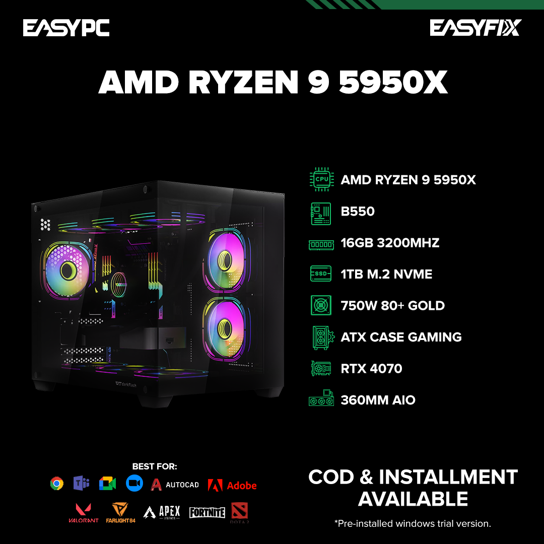 AMD Ryzen 9 5950X /B550M /RTX 4070 /16GB 3200MHZ / 1TB M.2 NVME / 750W / 360MM AIO / ATX CASE GAMING
