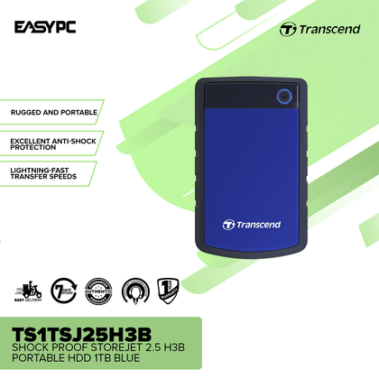 Transcend TS1TSJ25H3B Shock Proof StoreJet 2.5 H3B Portable HDD 1TB Blue