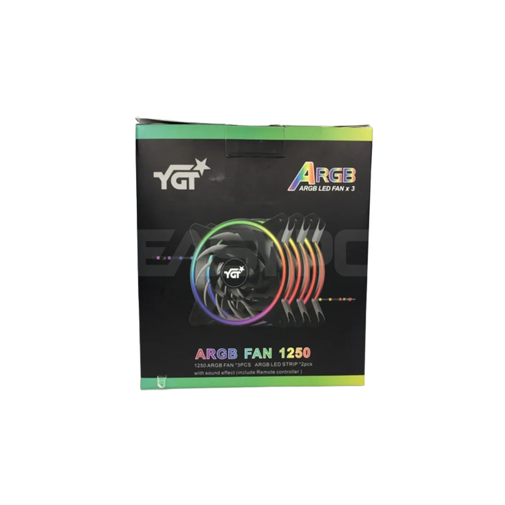 YGT #1250 3in1 120mm ARGB with fan HUB and remote Chassis Fan-c