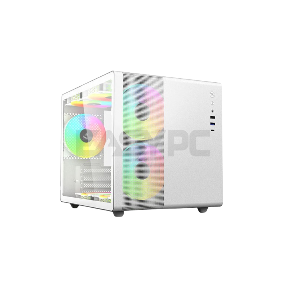 YGT V300 MAtx Tempered Glass Gaming PC Case White-a