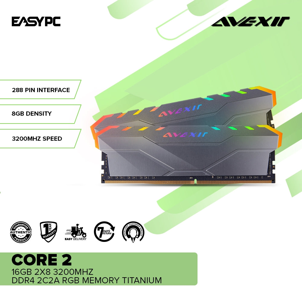 Avexir Core 2 16gb 2x8 3200mhz Ddr4 2c2a RGB Memory Titanium