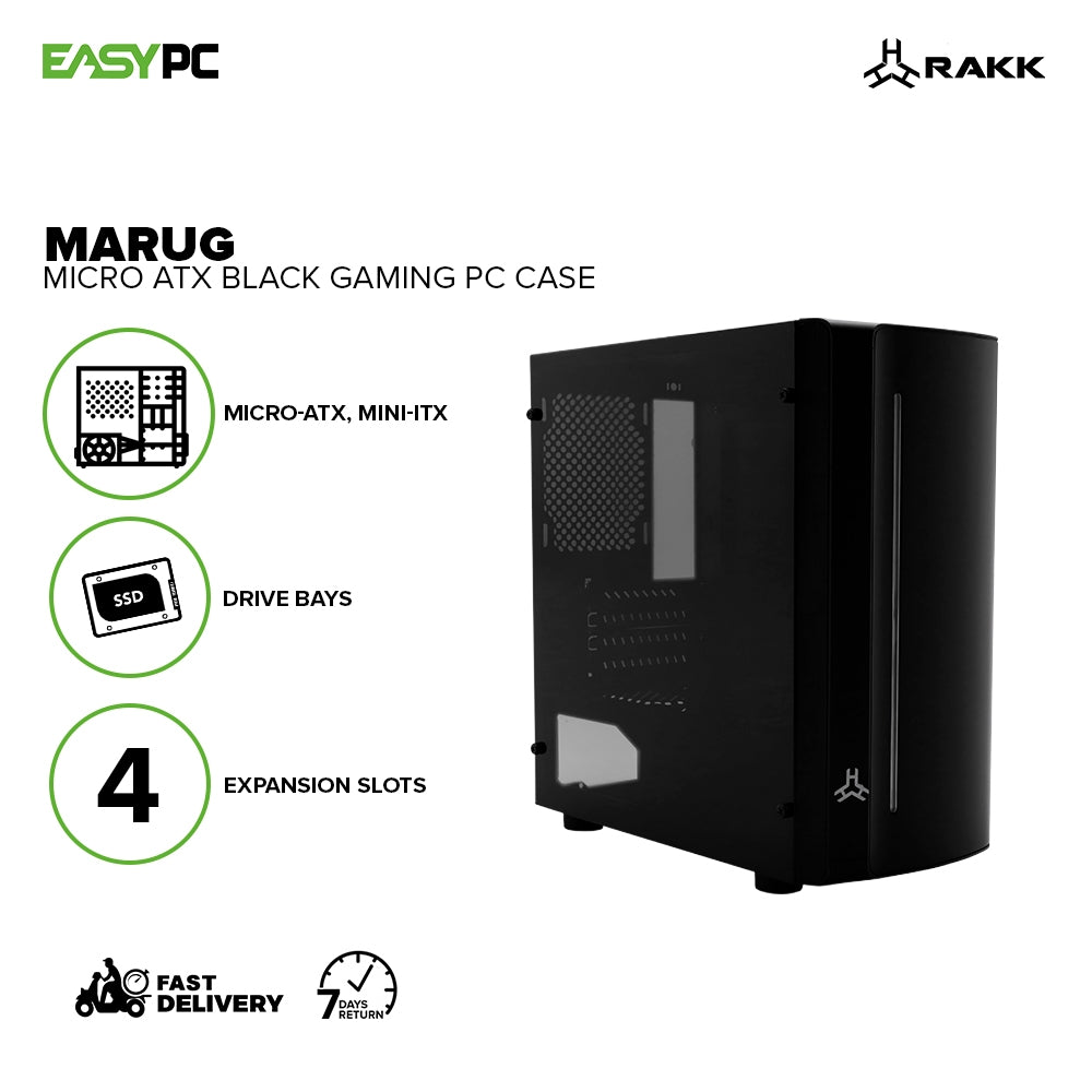 Rakk Marug Micro-ATX Motherboard Black Gaming Case with Front