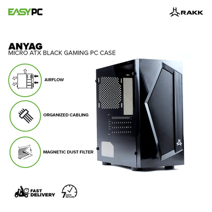 Rakk Anyag Micro Atx Tempered Glass Frost White & Anyag Black Gaming PC Case, Maris Pro Kit and Anyag Black Bundles