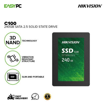 Hikvision HS-SSD-C100 240gb SATA 2.5,Vibration resistant structure,Slim & portable,3D NAND technology Solid State Drive