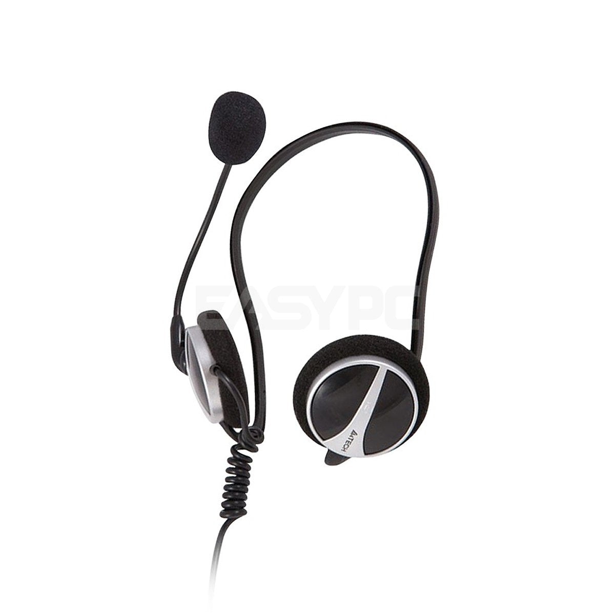 A4Tech HS-5P, Earphone Hook 3.5mm Earphone and Microphone Plug, Omnidirectional Noise-cancelling Mic, Tangle-free Cable Headset Black