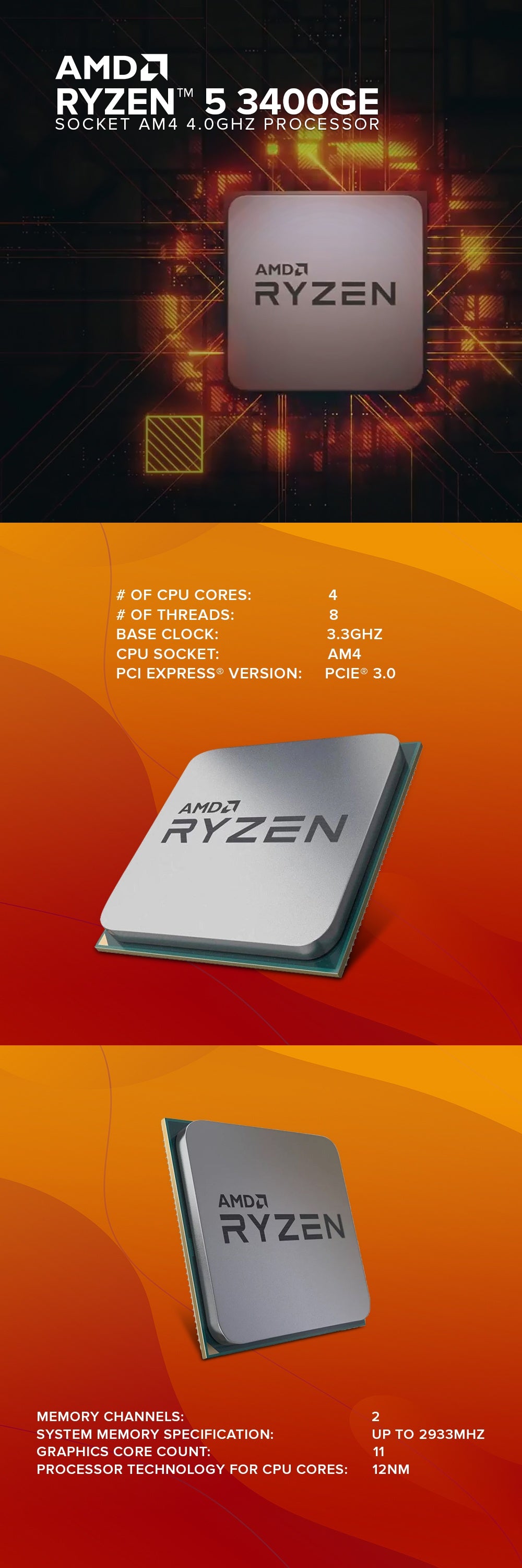 AMD Ryzen 3400GE Socket Am4 Desktop Processors TTP with