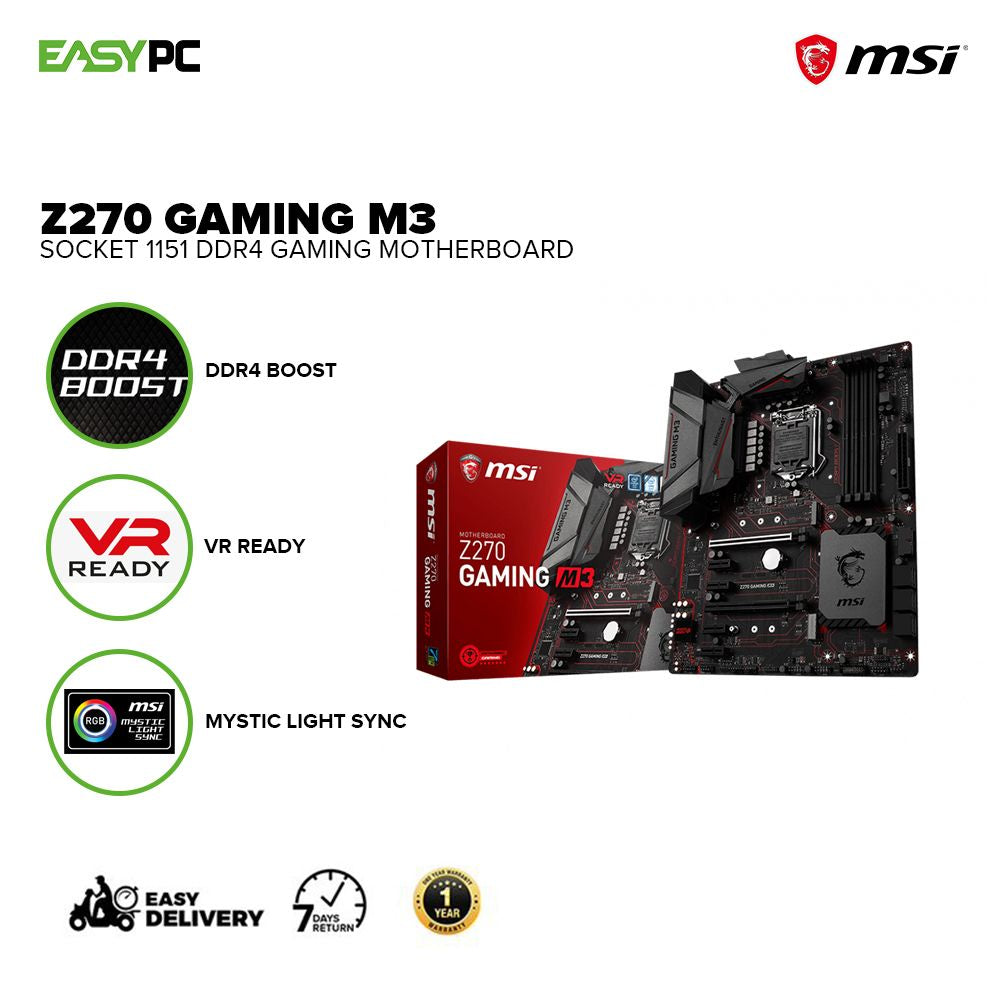 Msi Z270 Gaming M3 Socket 1151 Ddr4, Mystic Light sync, VR Ready and VR Boost, EZ Debug LED, Gaming Motherboard