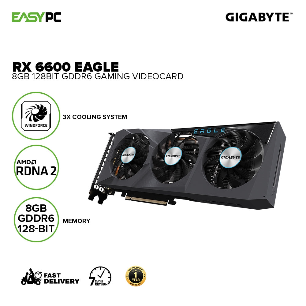 Gigabyte Rx 6600 Eagle GV-R66EAGLE-8GD 8gb 128bit GDdr6, WINDFORCE 3X –  EasyPC