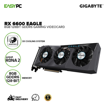 Gigabyte Rx 6600 Eagle GV-R66EAGLE-8GD 8gb 128bit GDdr6, WINDFORCE 3X Cooling System,Integrated w/ 8GB GDDR6 128-bit memory interface Gaming Videocard
