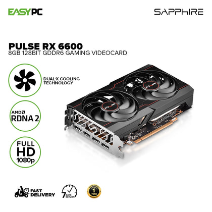 Sapphire Pulse Rx 6600 SPR-11310-01-20G 8gb 128bit GDdr6 Powerhouse Performance for 1080P Gaming, Dual-X Cooling Technology Gaming Videocard