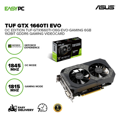 ASUS TUF GTX 1660 Ti EVO OC Edition 6GB GDDR6 rocks high refresh rates for FPS advantage w/out breaking a sweat TUF-GTX1660TI-O6G-EVO-GAMING Videocard