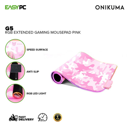 Onikuma G5/G6 RGB Extended, Plug and Play Enhance your gaming experience Gaming Mousepad Pink and Black