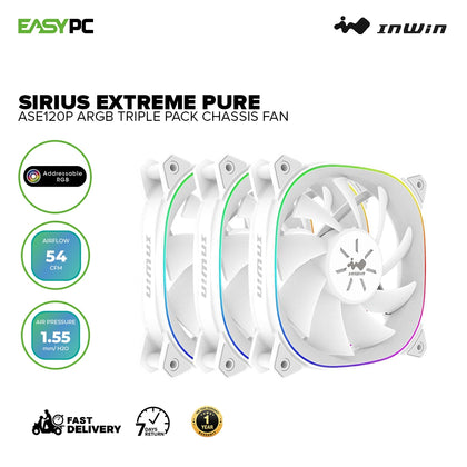 InWin Sirius Extreme Pure ASE120P Distinct Squoval Frame Design Traced with ARGB Lighting Chassis Fan Triple Pack