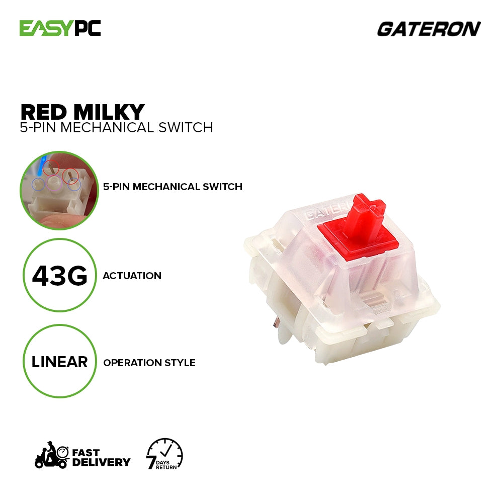 GATERON Yellow Milky , Red Milky , and Black Milky 5-PIN Mechanical Switches.