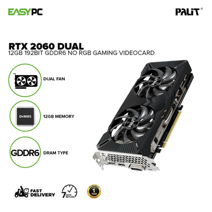 Palit NVIDIA® GeForce RTX 2060 Dual NE62060018K9-1160C 12gb 192bit GDdr6 VR Ready Gaming Videocard NO RGB