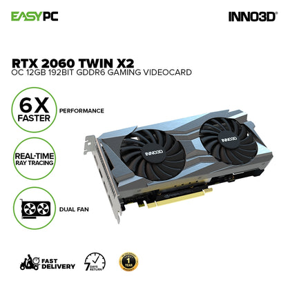 Inno3D NVIDIA® GeForce RTX 2060 Twin X2 OC N20602-12D6X-1713VA32R 12gb 192bit GDdr6 Gaming Videocard