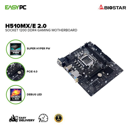 Biostar H510MX/E 2.0 Socket 1200 Ddr4, PCIe 4.0, Debug LED, Super Hyper PW, Support WiFi 6 module Gaming Motherboard