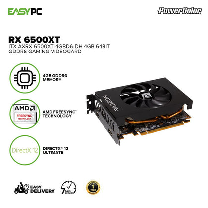 PowerColor RX 6500xt ITX AXRX-6500XT-4GBD6-DH 4gb 64bit GDdr6 Mute Fan Technology - 0db ÐSilent gaming Gaming Videocard