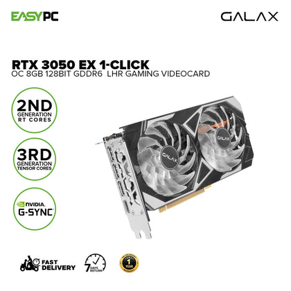 Galax Rtx 3050 EX 1-Click OC 8gb 128bit GDdr6 VR Ready, NVIDIA G-Sync, Vulkan RT API, HDCP 2.3, LHR Gaming Videocard