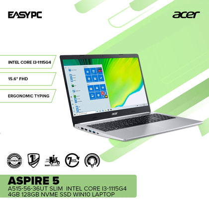 Acer Aspire 5 A515-56-36UT Slim  Intel Core i3-1115G4/4GB/128GB NVMe SSD/Win11(S mode) Laptop PS