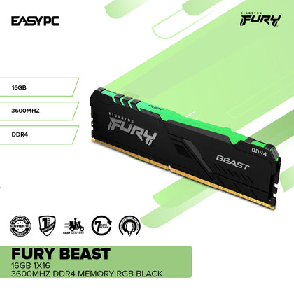 Kingston Fury Beast 16gb 1x16 3600MT/s Ddr4 Memory RGB Black