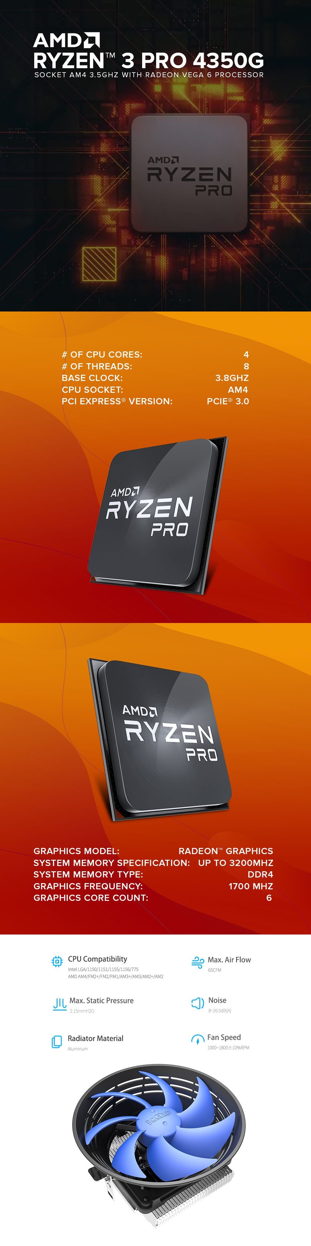 AMD Ryzen Pro 4350G Socket Am4 with Radeon Vega