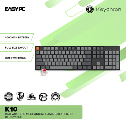 EasyPC | Keychron K10 Hot-swappable RGB Wireless Mechanical Gaming Keyboard Red Switch
