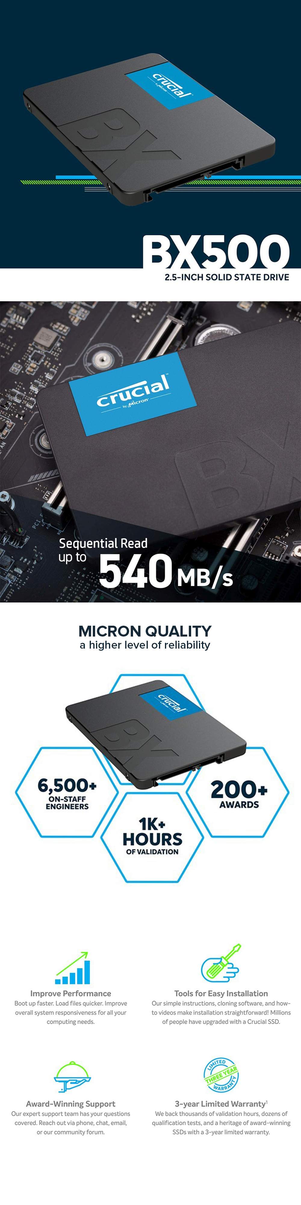 Crucial BX500 240GB 3D NAND SATA 2.5-inch SSD | CT240BX500SSD1 
