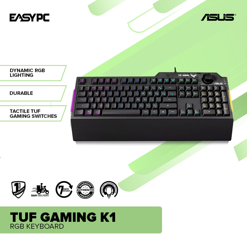 Asus TUF Gaming K1 Dynamic RGB lighting effects Detachable ergonomic w ...