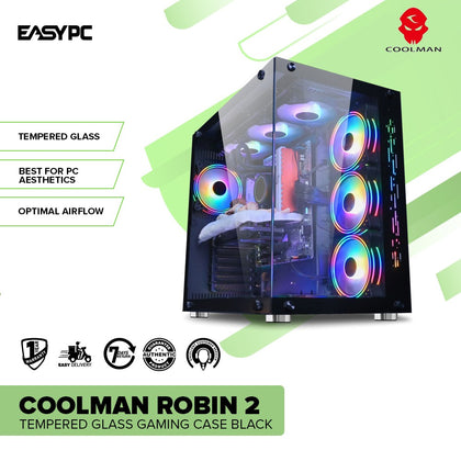 CoolMan Robin 2 Tempered Glass Gaming Case Black