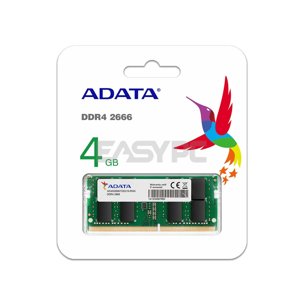 Adata 4gb 1x4 2666mhz Ddr4 260 Pin Interface, extra fast Ultra Efficient, RoHS compliant, JEDEC Standard Sodimm Memory