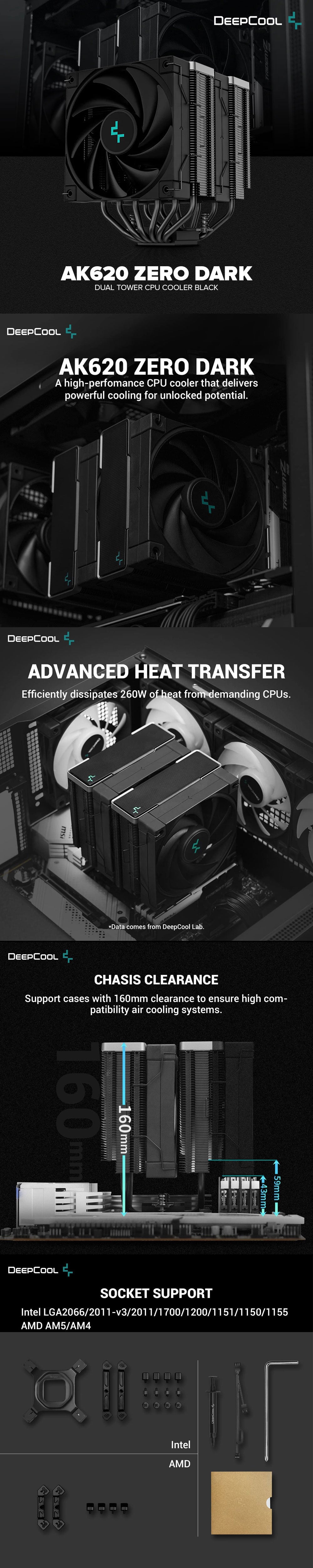 DeepCool AK620 ZERO DARK High-Performance CPU Cooler; Dual-Tower