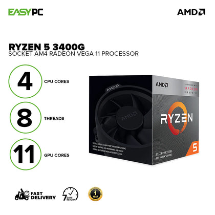 Amd Ryzen 5 3400g SocketAm4 3.7ghz 4-core, 8-Thread Desktop Processor with Radeon Vega 11