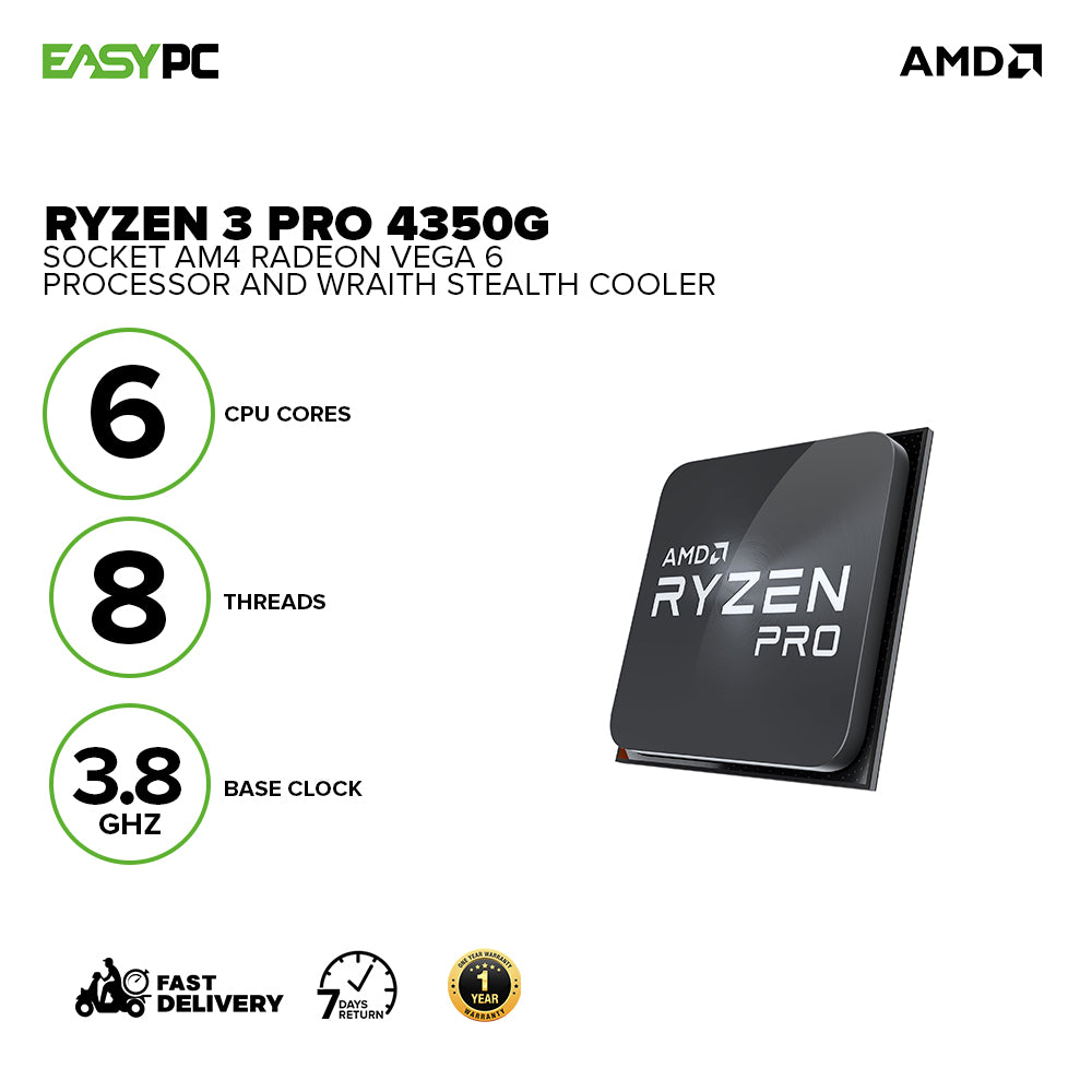 AMD Ryzen 3 Pro 4350G Socket Am4 3.5ghz with Radeon Vega 6 Processor w EasyPC