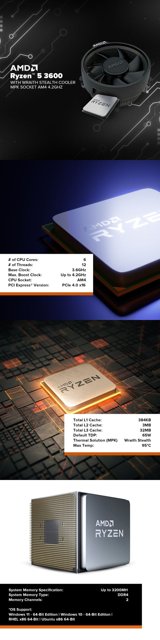 AMD Ryzen 3600 6-Core AM4 Gaming Processor Zen