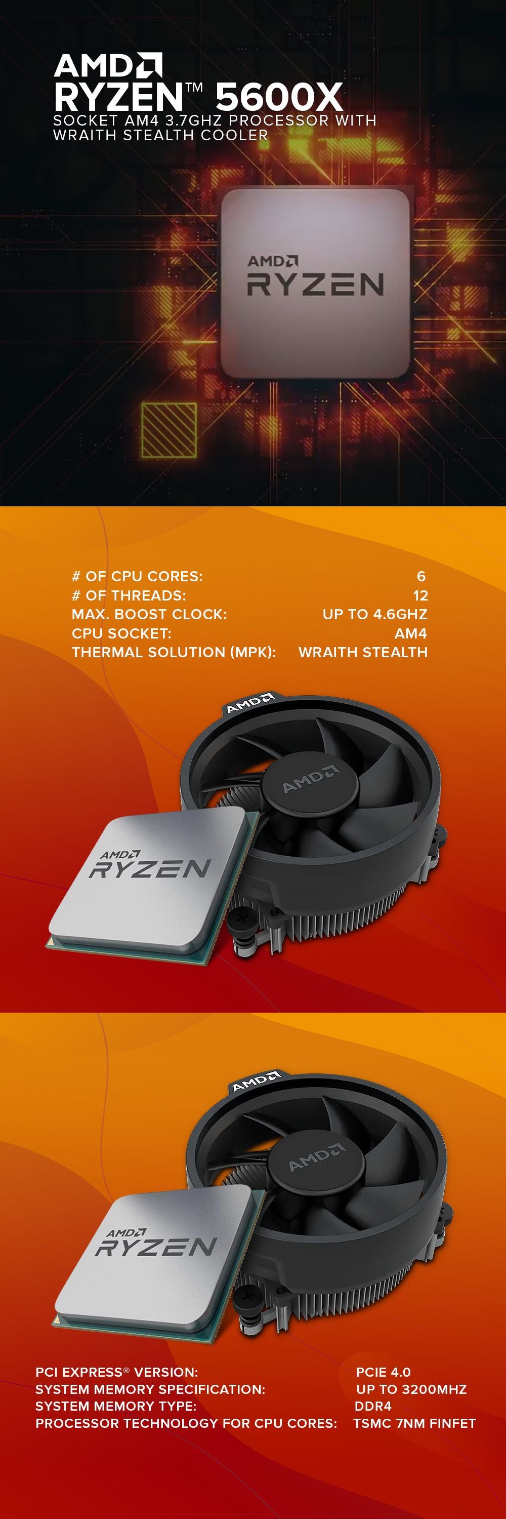 AMD Ryzen 5 5600X Wraith Stealth (3.7 GHz / 4.6 GHz) - Processeur