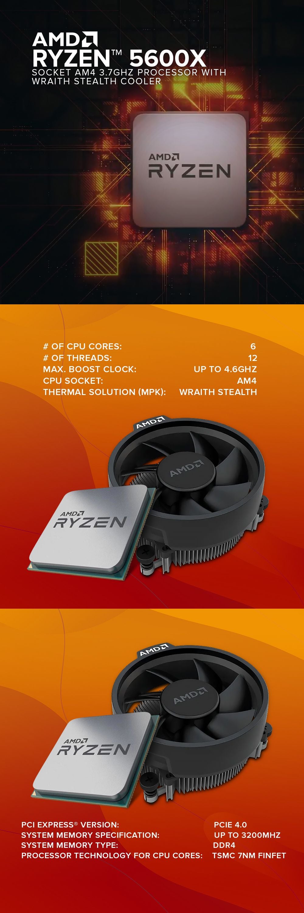 Ryzen AMD Ryzen 5600G Wraith Stealth Cooler Processor PC