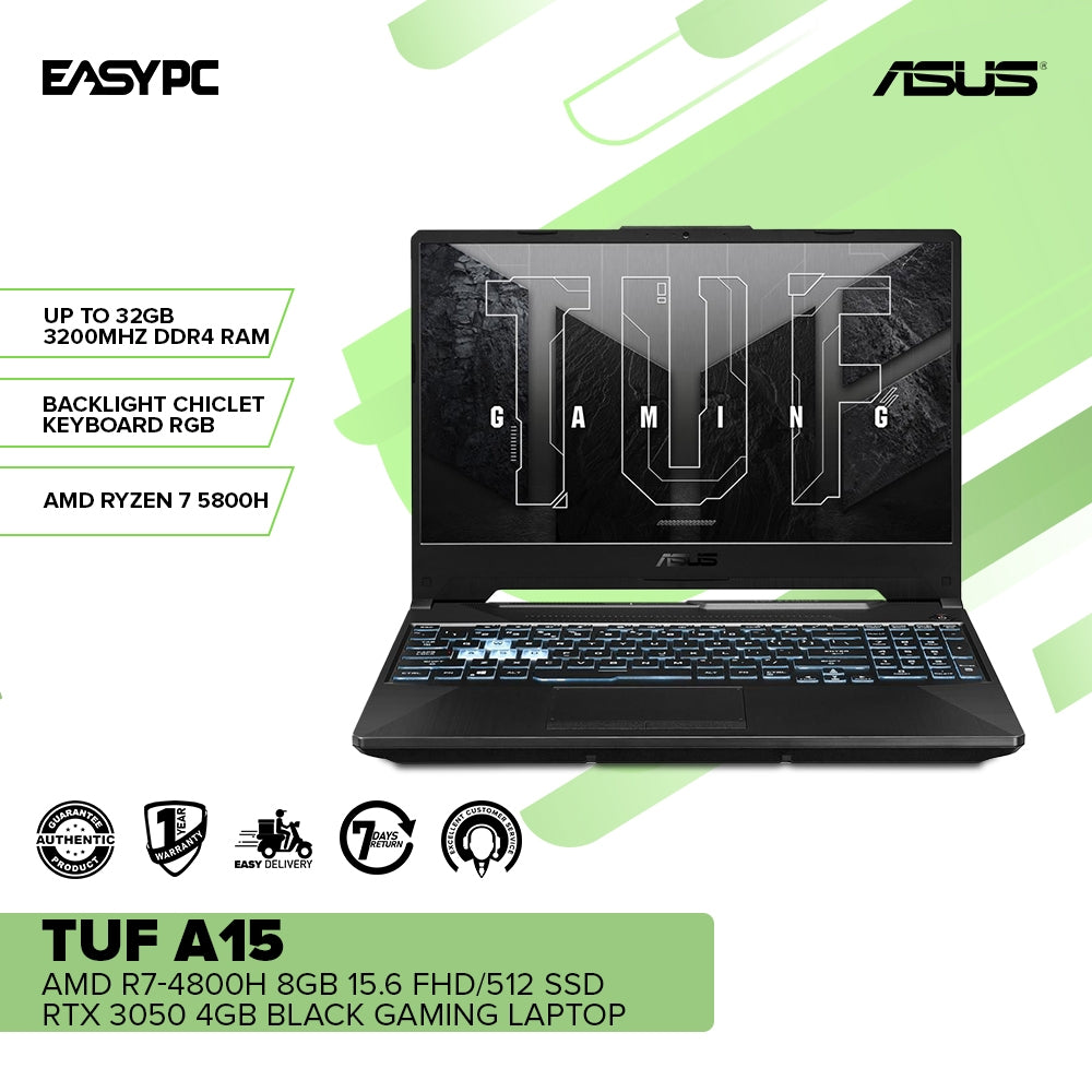 ASUS TUF A15 FA506IC-HN009W AMD R7-4800H 8GB 15.6 FHD 512 SSD RTX 3050 4GB Win11 Gaming Laptop Black 1ION