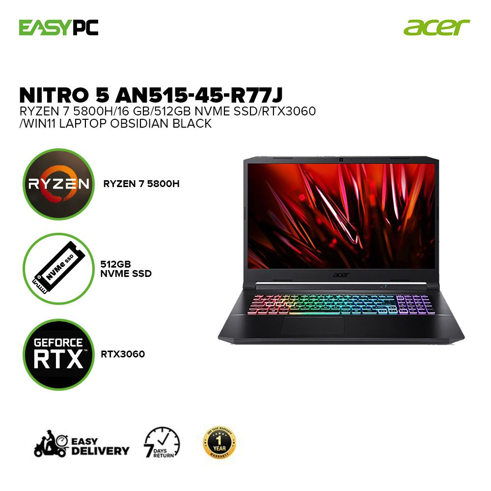 Acer Nitro AN515-45-R77J IPS R7 5800H 16 GB 512GB NVMe SSD