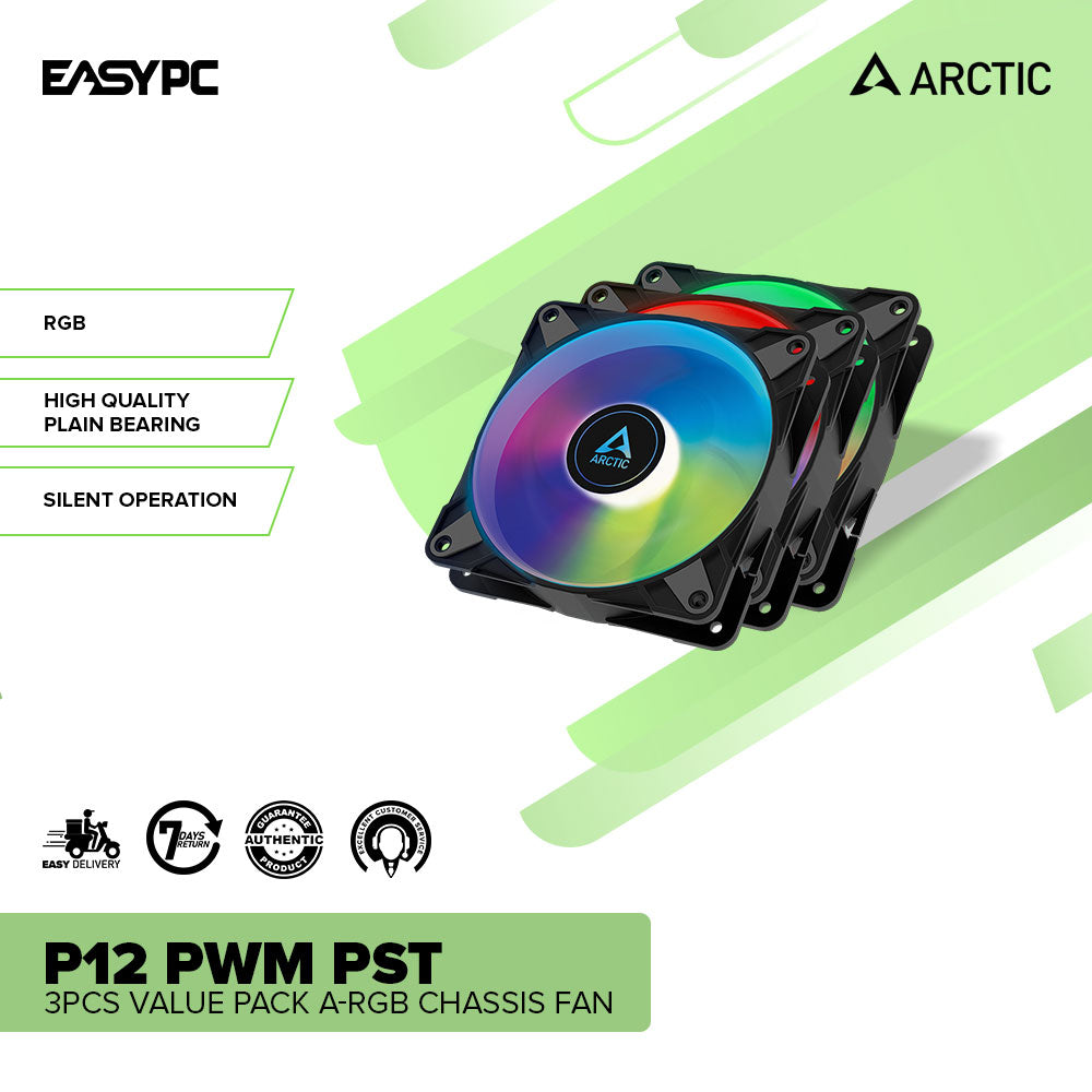 Arctic P12 PWM PST 3pcs Value Pack Maximum Smoothness Minimum Vibration RGB and A-RGB Chassis Fan