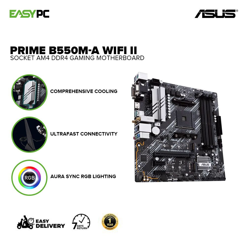 ASUS Prime B550M-A WiFi II Gaming moederbord socket Ryzen AM4 (AMD B550, mATX, PCIe 4.0, WiFi6 ASUS Prime B550M-A WiFi II Gaming moederbord socket Ryzen AM4 (AMD B550, mATX, PCIe 4.0, WiFi6