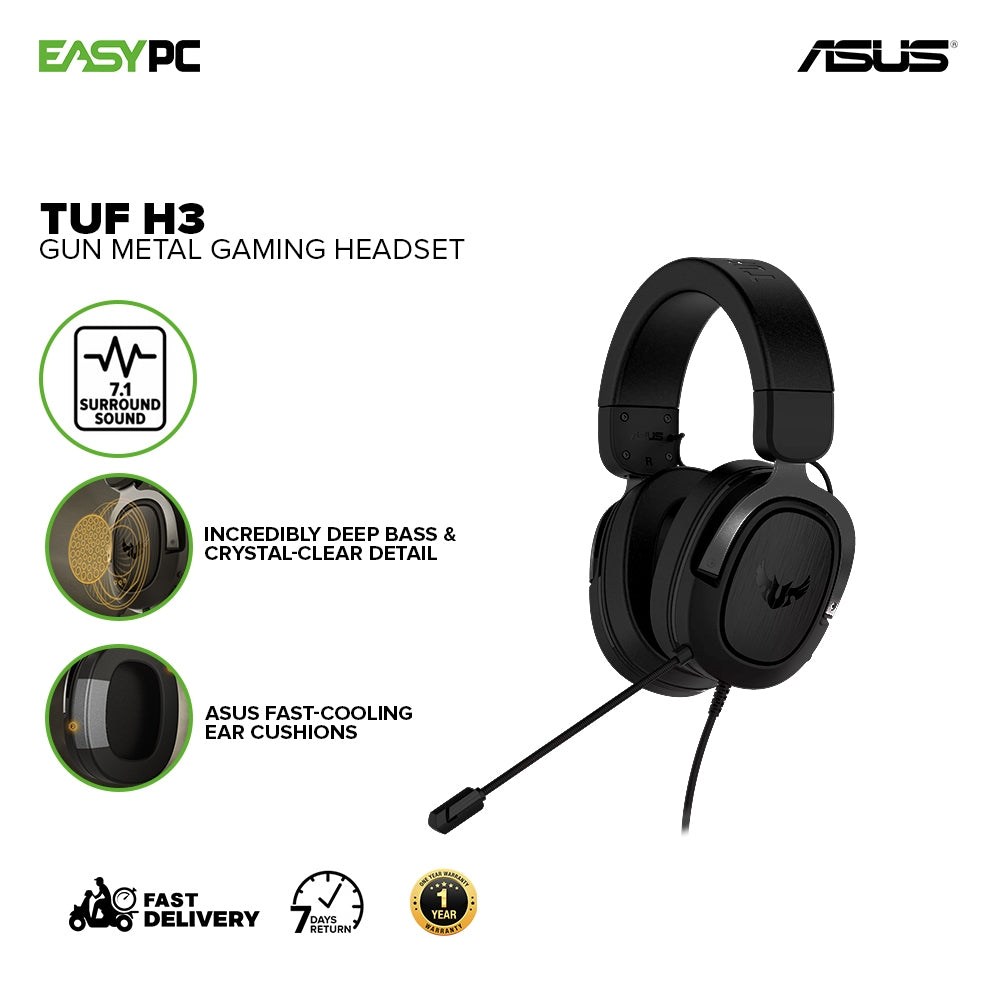 Asus TUF Gaming H3 7.1 Gaming Headset Gun Metal Red Silver EasyPC