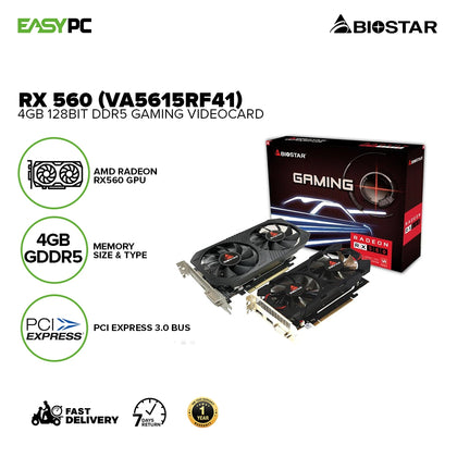 Biostar Rx 560 VA5615RF41 4gb 128bit Ddr5 AMD XConnect and HDR Ready, DirectX 12 and Vulkan Optimized, Gaming Videocard