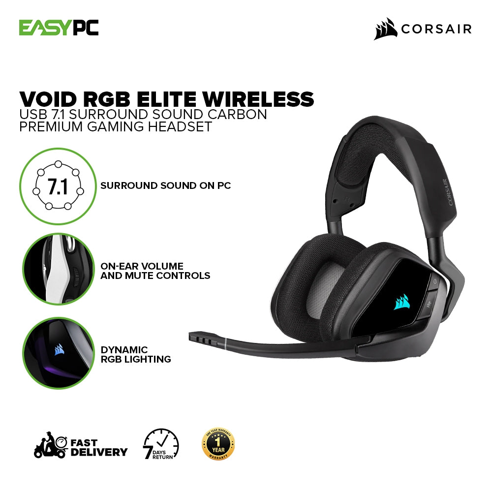 Corsair Void RGB Elite Wireless Premium Gaming Headset with 7.1 Surrou ...