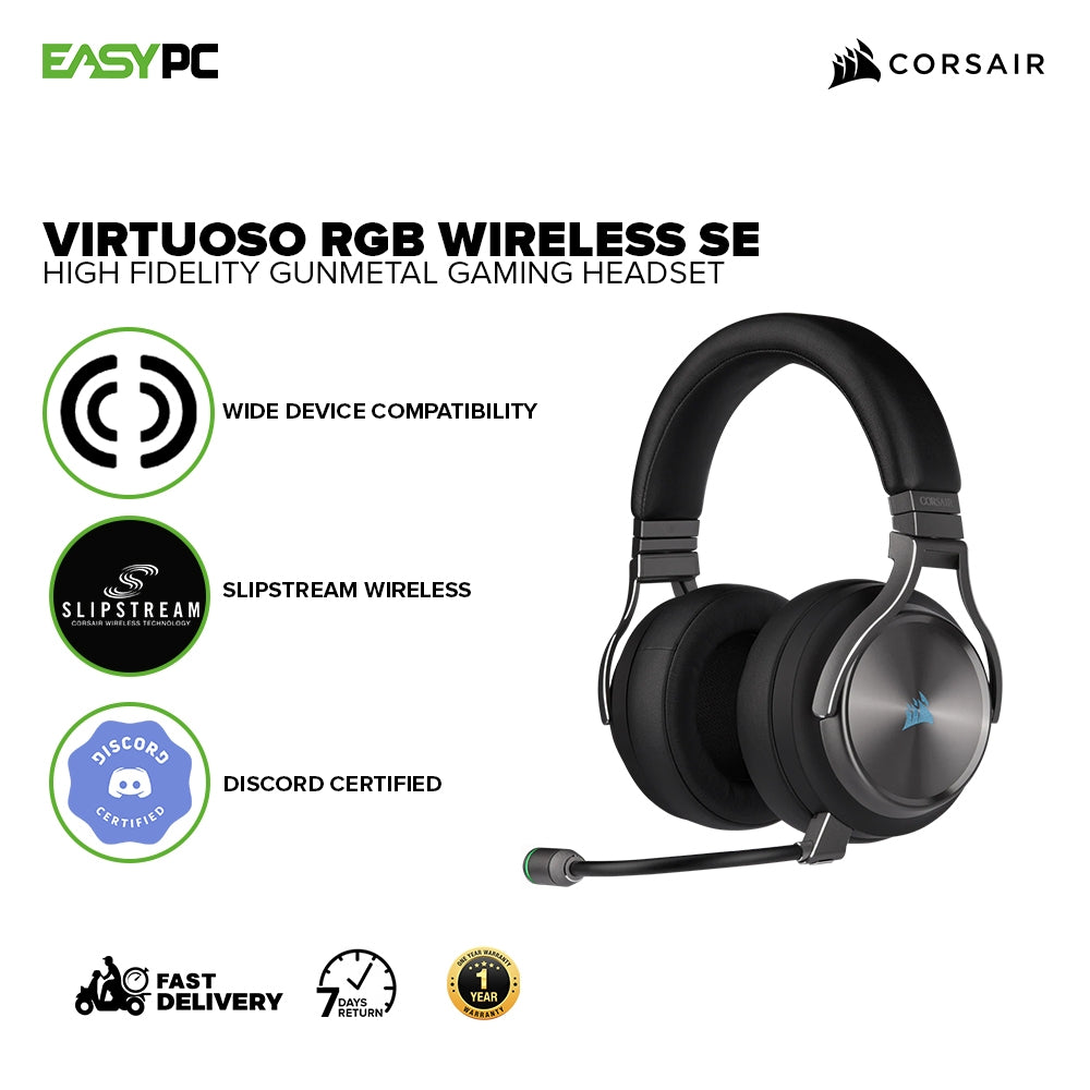 Corsair Virtuoso RGB Wireless SE Gaming Headset High-Fidelity Surround Sound with Broadcast Quality Microphone, Memory Foam Earcups 20 Hour