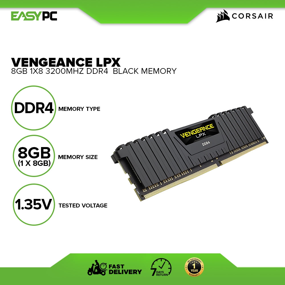 Corsair Vengeance LPX 8gb 1x8 3200mhz Ddr4 Memory Black