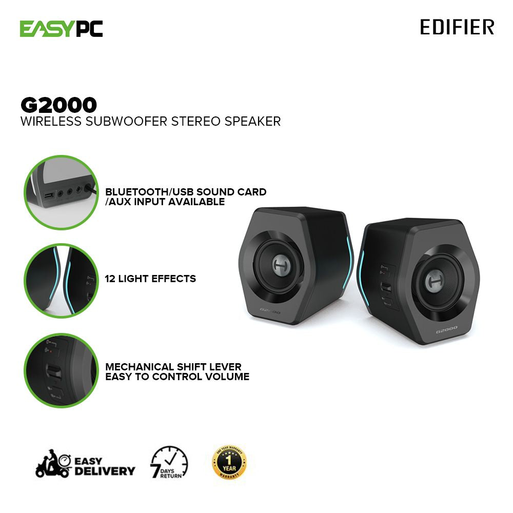 Edifier G2000 USB sound card Wireless Subwoofer Stereo Bluetooth Speaker, 12 light effects, AUX input available 19GLO
