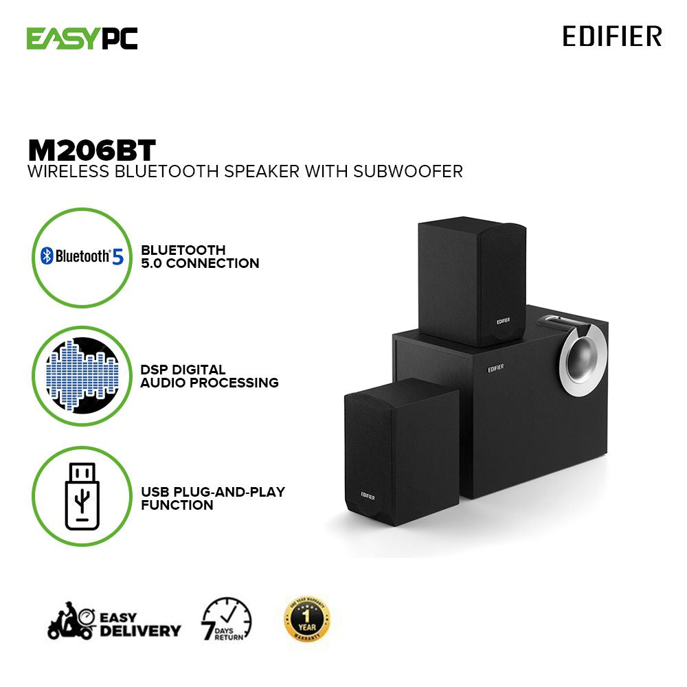 Edifier M206BT Wireless Bluetooth Speaker with Subwoofer, USB plug-and-play function, DSP Digital Audio Processing 19GLO