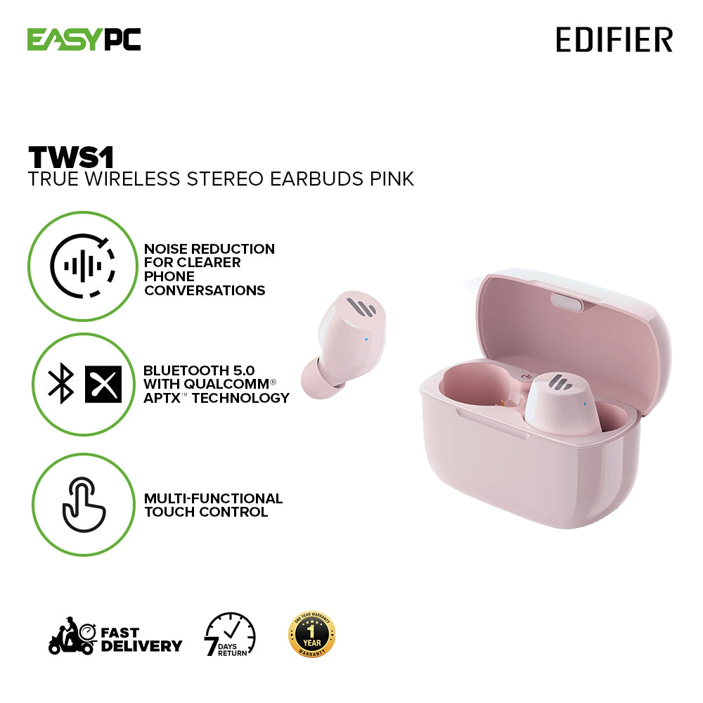 Edifier TWS1 True Dark Blue, Mint Green and Pink Crystal-clear Sound Ergonomic Design Wireless Stereo Earbuds 19GLO