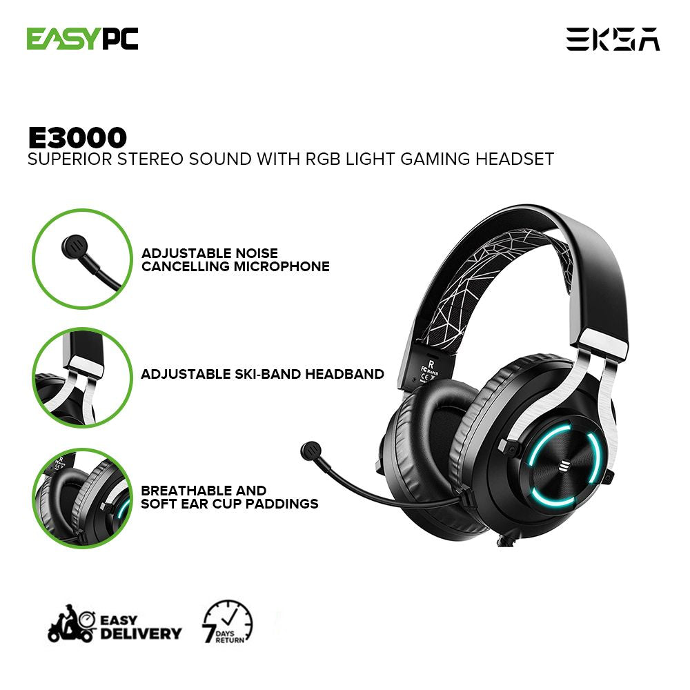 EKSA E3000 RGB light Adjustable Noise Cancelling Microphone, Flexible Durable Material Gaming Headset 18LIG EKOC2616